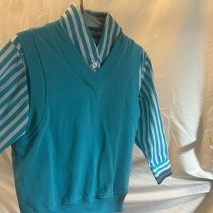 Kelly's Kids Teal and White Striped Button Down with Vest size 2 0003